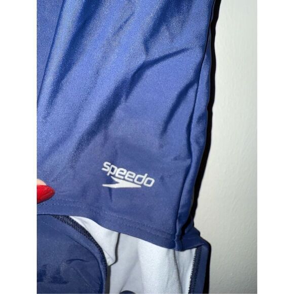 Speedo Women's Size L One Piece Swimsuit Dark Blue Sporty Keyhole Racerback - Picture 6 of 7